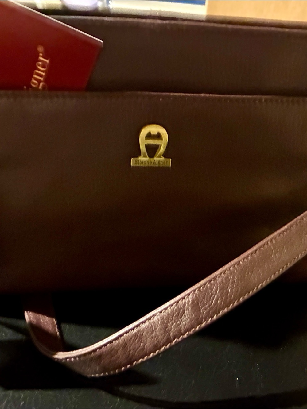 Etienne Aigner Brown Leather Shoulder Bag with Gold Logo